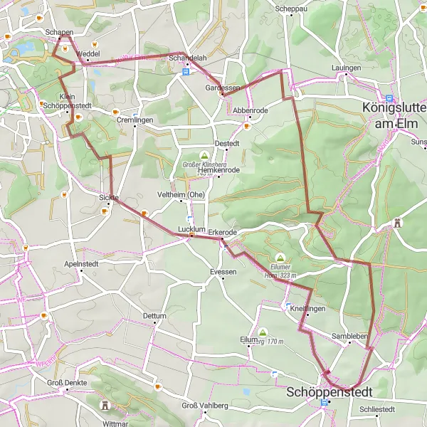 Map miniature of "Gravel Adventure" cycling inspiration in Braunschweig, Germany. Generated by Tarmacs.app cycling route planner