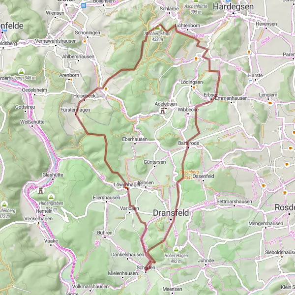 Map miniature of "The Rolling Hills of Varlosen" cycling inspiration in Braunschweig, Germany. Generated by Tarmacs.app cycling route planner