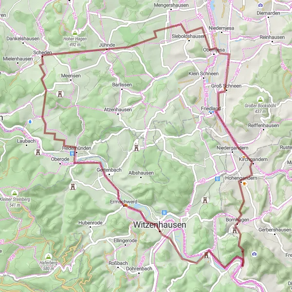 Map miniature of "The Gravel Hills of Scheden" cycling inspiration in Braunschweig, Germany. Generated by Tarmacs.app cycling route planner