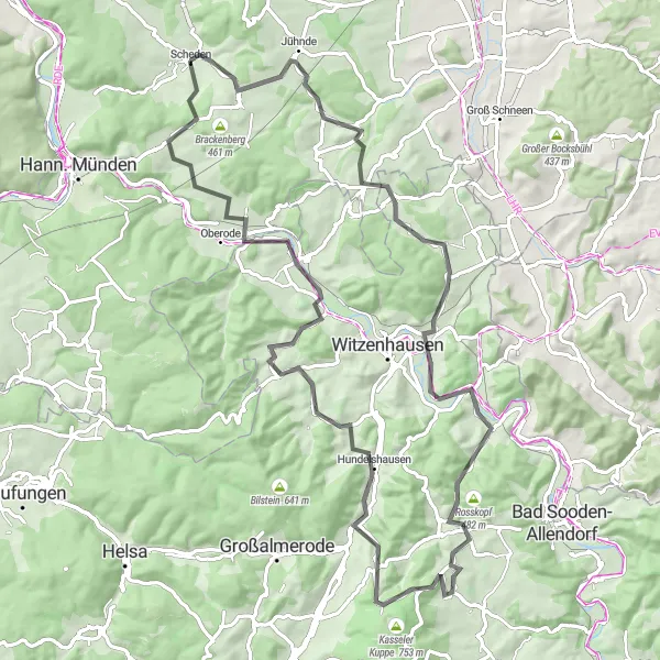 Karten-Miniaturansicht der Radinspiration "Straßenroute Jühnde-Zwickel" in Braunschweig, Germany. Erstellt vom Tarmacs.app-Routenplaner für Radtouren