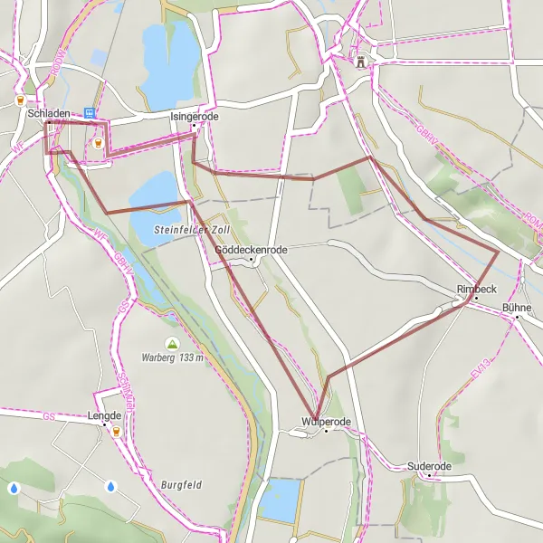 Map miniature of "Schladen Gravel Adventure" cycling inspiration in Braunschweig, Germany. Generated by Tarmacs.app cycling route planner