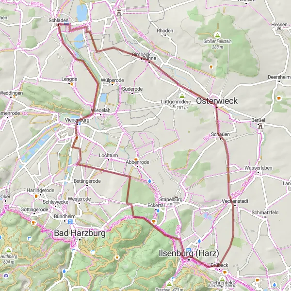 Map miniature of "Harz Gravel Adventure" cycling inspiration in Braunschweig, Germany. Generated by Tarmacs.app cycling route planner