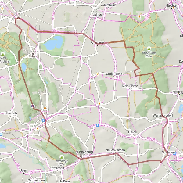 Map miniature of "Schladen Gravel Loop" cycling inspiration in Braunschweig, Germany. Generated by Tarmacs.app cycling route planner