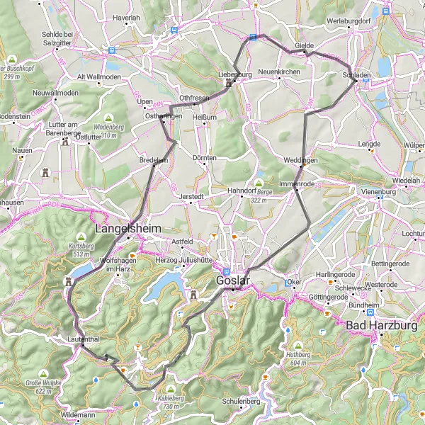 Map miniature of "Mountain Challenge" cycling inspiration in Braunschweig, Germany. Generated by Tarmacs.app cycling route planner