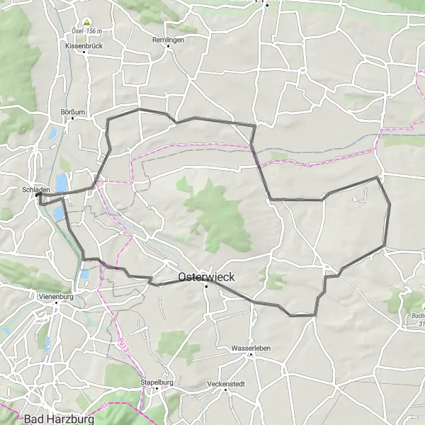 Karten-Miniaturansicht der Radinspiration "Schladen - Badersleben - Wülperode Rundfahrroute" in Braunschweig, Germany. Erstellt vom Tarmacs.app-Routenplaner für Radtouren