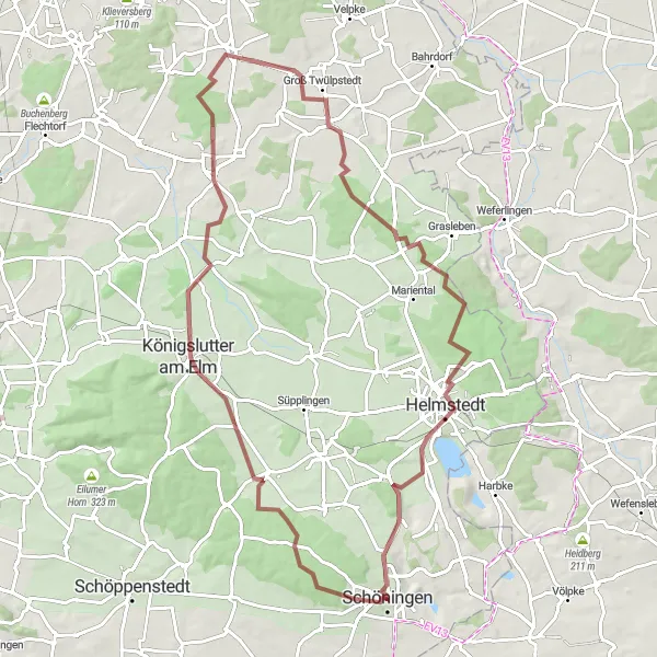 Karten-Miniaturansicht der Radinspiration "Rund um Schöningen auf dem Schotterweg" in Braunschweig, Germany. Erstellt vom Tarmacs.app-Routenplaner für Radtouren