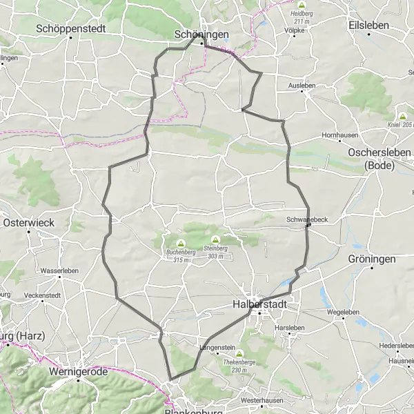 Karten-Miniaturansicht der Radinspiration "Lange Straßentour durch die Region" in Braunschweig, Germany. Erstellt vom Tarmacs.app-Routenplaner für Radtouren