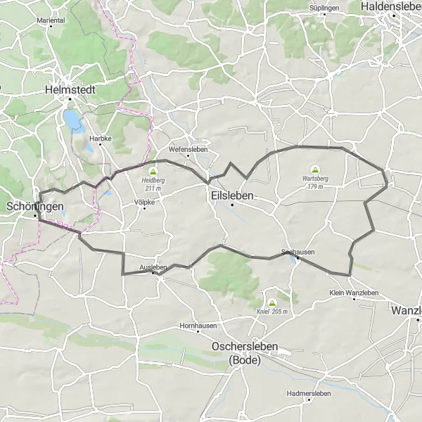 Karten-Miniaturansicht der Radinspiration "Schöningen - Eggenstedt Road Cycling Route" in Braunschweig, Germany. Erstellt vom Tarmacs.app-Routenplaner für Radtouren