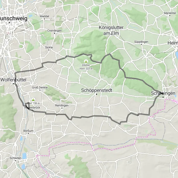 Map miniature of "Erkerode Adventure Road Cycling Route" cycling inspiration in Braunschweig, Germany. Generated by Tarmacs.app cycling route planner