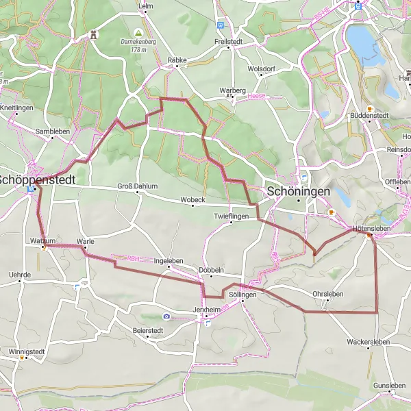 Map miniature of "Schöppenstedt Gravel Adventure" cycling inspiration in Braunschweig, Germany. Generated by Tarmacs.app cycling route planner