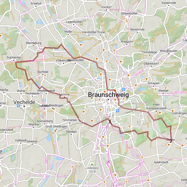 Map miniature of "The Gravel Adventure" cycling inspiration in Braunschweig, Germany. Generated by Tarmacs.app cycling route planner