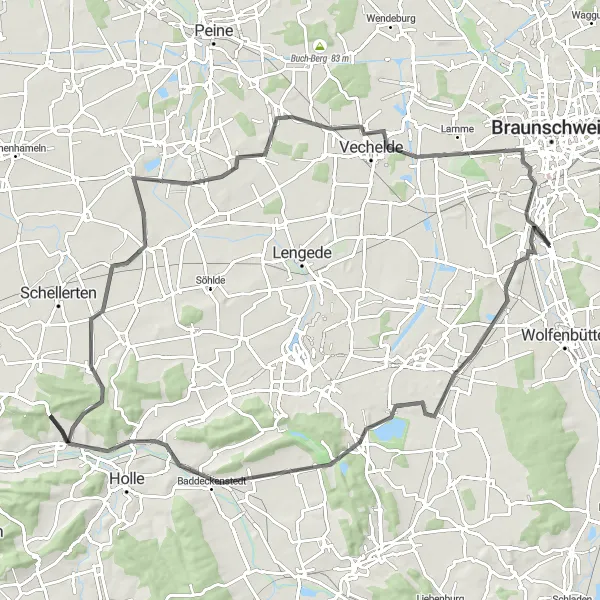 Map miniature of "Thiede Loop" cycling inspiration in Braunschweig, Germany. Generated by Tarmacs.app cycling route planner