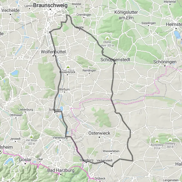 Karten-Miniaturansicht der Radinspiration "Ollaberg und Schladen Radtour" in Braunschweig, Germany. Erstellt vom Tarmacs.app-Routenplaner für Radtouren
