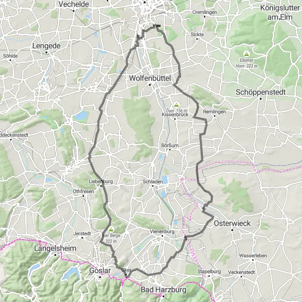 Map miniature of "Harz Hills Adventure" cycling inspiration in Braunschweig, Germany. Generated by Tarmacs.app cycling route planner