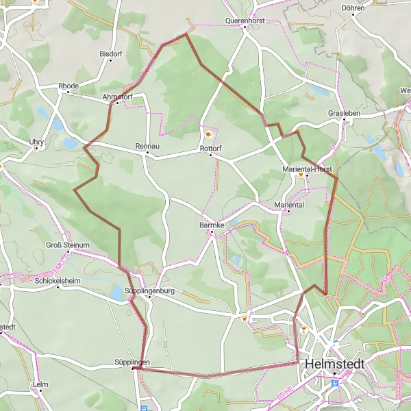 Map miniature of "Süpplingen Gravel Loop" cycling inspiration in Braunschweig, Germany. Generated by Tarmacs.app cycling route planner