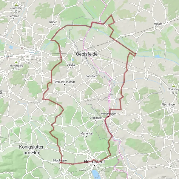 Karten-Miniaturansicht der Radinspiration "Gravel-Tour von Süpplingen nach Rätzlingen und Weferlingen" in Braunschweig, Germany. Erstellt vom Tarmacs.app-Routenplaner für Radtouren