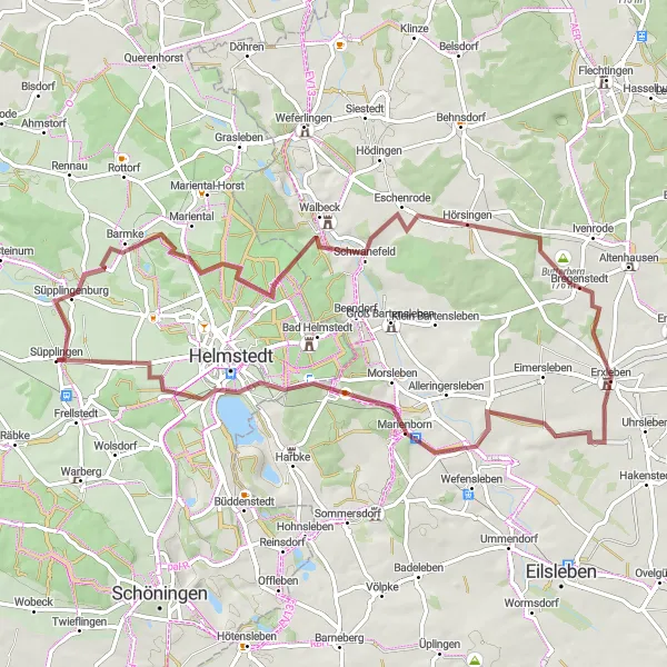 Karten-Miniaturansicht der Radinspiration "Durch die Landschaft rund um Süpplingen" in Braunschweig, Germany. Erstellt vom Tarmacs.app-Routenplaner für Radtouren