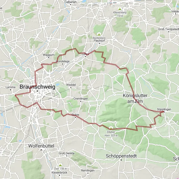 Map miniature of "Elm and Süpplingen Adventure" cycling inspiration in Braunschweig, Germany. Generated by Tarmacs.app cycling route planner