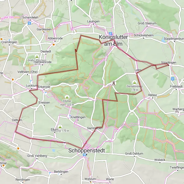 Map miniature of "Süpplingen and Rural Escapes" cycling inspiration in Braunschweig, Germany. Generated by Tarmacs.app cycling route planner