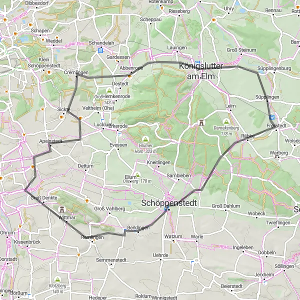 Karten-Miniaturansicht der Radinspiration "Entdeckungstour von Süpplingen nach Königslutter am Elm" in Braunschweig, Germany. Erstellt vom Tarmacs.app-Routenplaner für Radtouren