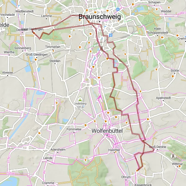 Map miniature of "Hills and Castles" cycling inspiration in Braunschweig, Germany. Generated by Tarmacs.app cycling route planner