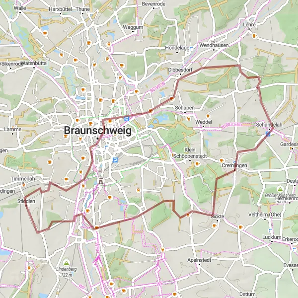 Karten-Miniaturansicht der Radinspiration "Elm-Lappwald Gravel Adventure" in Braunschweig, Germany. Erstellt vom Tarmacs.app-Routenplaner für Radtouren