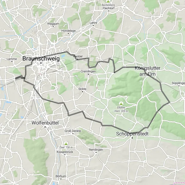 Map miniature of "Nußberg - Steinberg Loop" cycling inspiration in Braunschweig, Germany. Generated by Tarmacs.app cycling route planner