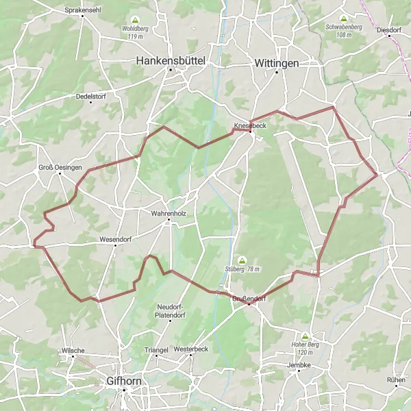 Map miniature of "The Gravel Adventure" cycling inspiration in Braunschweig, Germany. Generated by Tarmacs.app cycling route planner