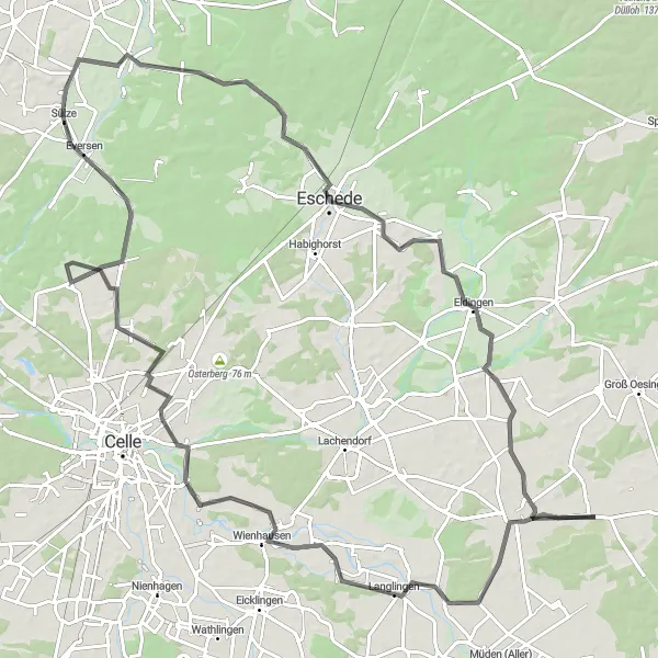 Karten-Miniaturansicht der Radinspiration "Die Celle-Süd Tour" in Braunschweig, Germany. Erstellt vom Tarmacs.app-Routenplaner für Radtouren