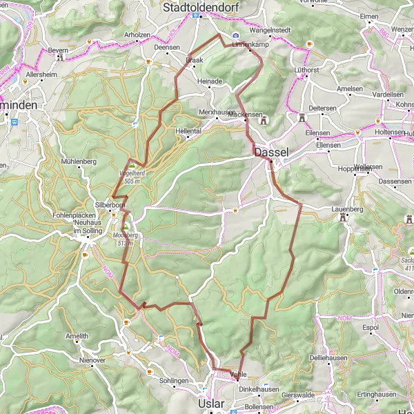 Karten-Miniaturansicht der Radinspiration "Abenteuerliche Fahrt um Uslar" in Braunschweig, Germany. Erstellt vom Tarmacs.app-Routenplaner für Radtouren