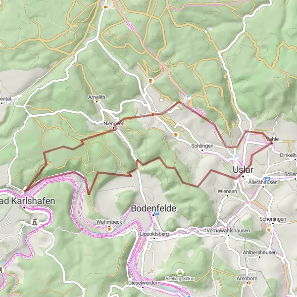 Map miniature of "Uslar - Gravel Adventure" cycling inspiration in Braunschweig, Germany. Generated by Tarmacs.app cycling route planner