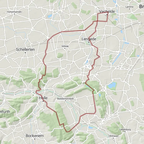 Karten-Miniaturansicht der Radinspiration "Gravel-Tour rund um Vechelde" in Braunschweig, Germany. Erstellt vom Tarmacs.app-Routenplaner für Radtouren