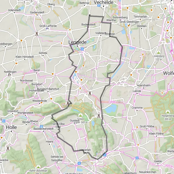 Map miniature of "Hilltop Challenge" cycling inspiration in Braunschweig, Germany. Generated by Tarmacs.app cycling route planner