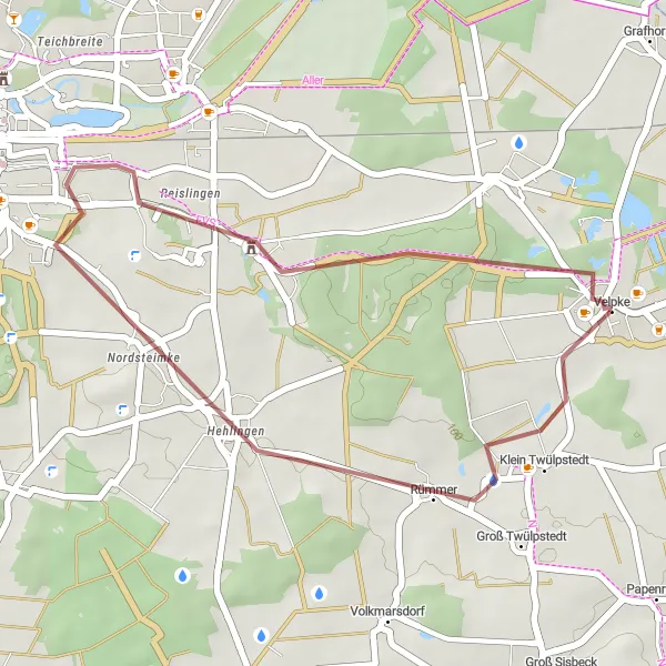 Map miniature of "Nature Escape Gravel Route" cycling inspiration in Braunschweig, Germany. Generated by Tarmacs.app cycling route planner