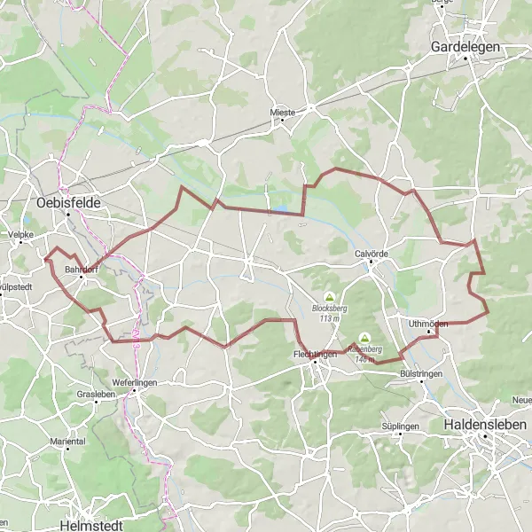 Map miniature of "Mittelberg Gravel Adventure" cycling inspiration in Braunschweig, Germany. Generated by Tarmacs.app cycling route planner