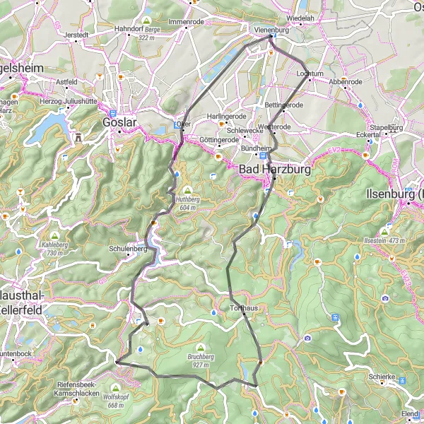 Map miniature of "Vienenburg Loop" cycling inspiration in Braunschweig, Germany. Generated by Tarmacs.app cycling route planner