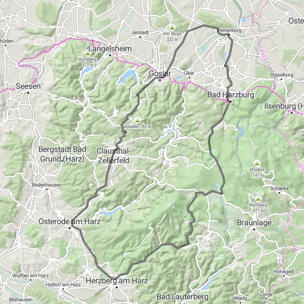 Map miniature of "Harz Adventure" cycling inspiration in Braunschweig, Germany. Generated by Tarmacs.app cycling route planner