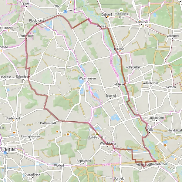 Map miniature of "Roth-Berg Loop" cycling inspiration in Braunschweig, Germany. Generated by Tarmacs.app cycling route planner