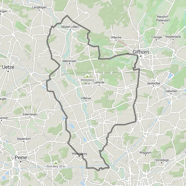 Map miniature of "Scenic Delights: Völkenrode to Watenbüttel" cycling inspiration in Braunschweig, Germany. Generated by Tarmacs.app cycling route planner