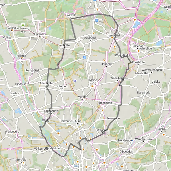 Map miniature of "Vollbüttel Road Loop" cycling inspiration in Braunschweig, Germany. Generated by Tarmacs.app cycling route planner