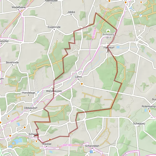 Map miniature of "Brauner Berg Gravel Ride" cycling inspiration in Braunschweig, Germany. Generated by Tarmacs.app cycling route planner