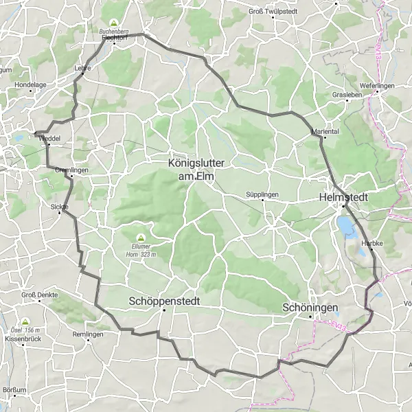 Map miniature of "Lehre - Volkmarode Loop" cycling inspiration in Braunschweig, Germany. Generated by Tarmacs.app cycling route planner