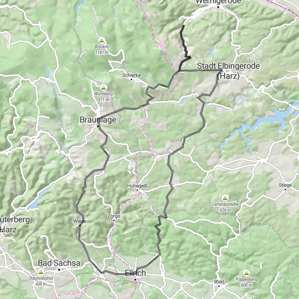 Karten-Miniaturansicht der Radinspiration "Hoch hinaus im Harz" in Braunschweig, Germany. Erstellt vom Tarmacs.app-Routenplaner für Radtouren