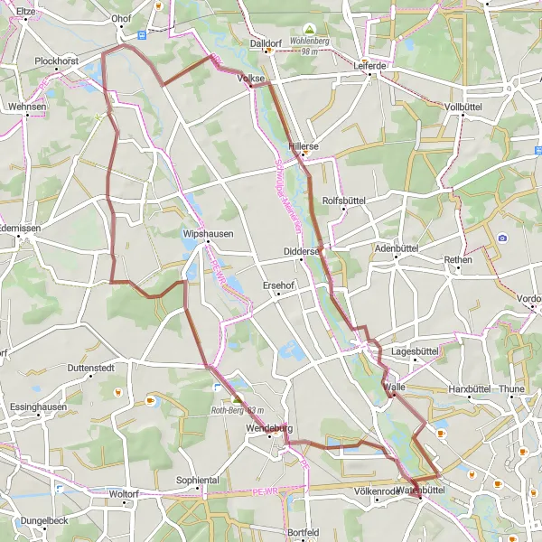 Map miniature of "Watenbüttel Gravel Adventure" cycling inspiration in Braunschweig, Germany. Generated by Tarmacs.app cycling route planner