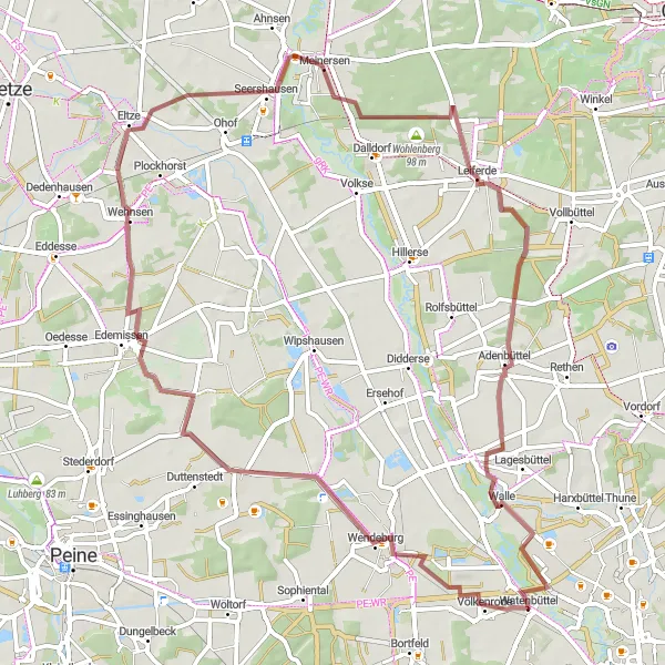 Map miniature of "Wohlenberg Exploration" cycling inspiration in Braunschweig, Germany. Generated by Tarmacs.app cycling route planner