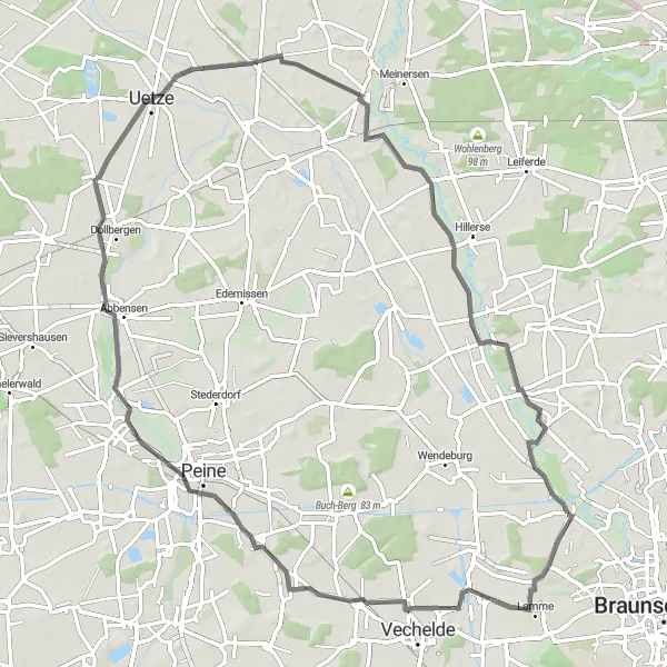 Map miniature of "Gentle Ride to Groß Schwülper" cycling inspiration in Braunschweig, Germany. Generated by Tarmacs.app cycling route planner