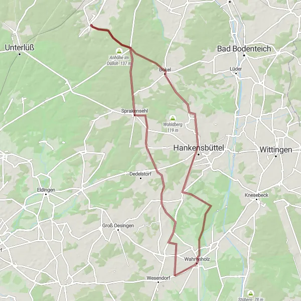 Map miniature of "Gravel Adventure" cycling inspiration in Braunschweig, Germany. Generated by Tarmacs.app cycling route planner