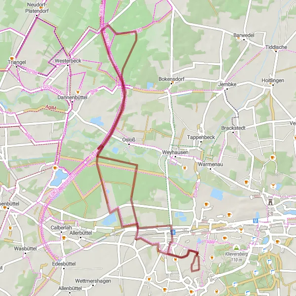 Map miniature of "Discover Zippersberg and Schloss Fallersleben Garvel Tour" cycling inspiration in Braunschweig, Germany. Generated by Tarmacs.app cycling route planner
