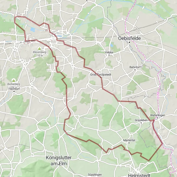 Map miniature of "Challenging Gravel Adventure" cycling inspiration in Braunschweig, Germany. Generated by Tarmacs.app cycling route planner