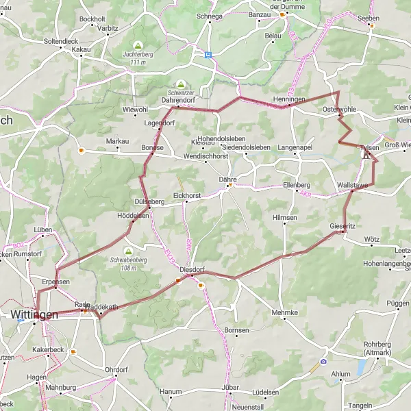 Karten-Miniaturansicht der Radinspiration "Schwabenberg-Tour" in Braunschweig, Germany. Erstellt vom Tarmacs.app-Routenplaner für Radtouren
